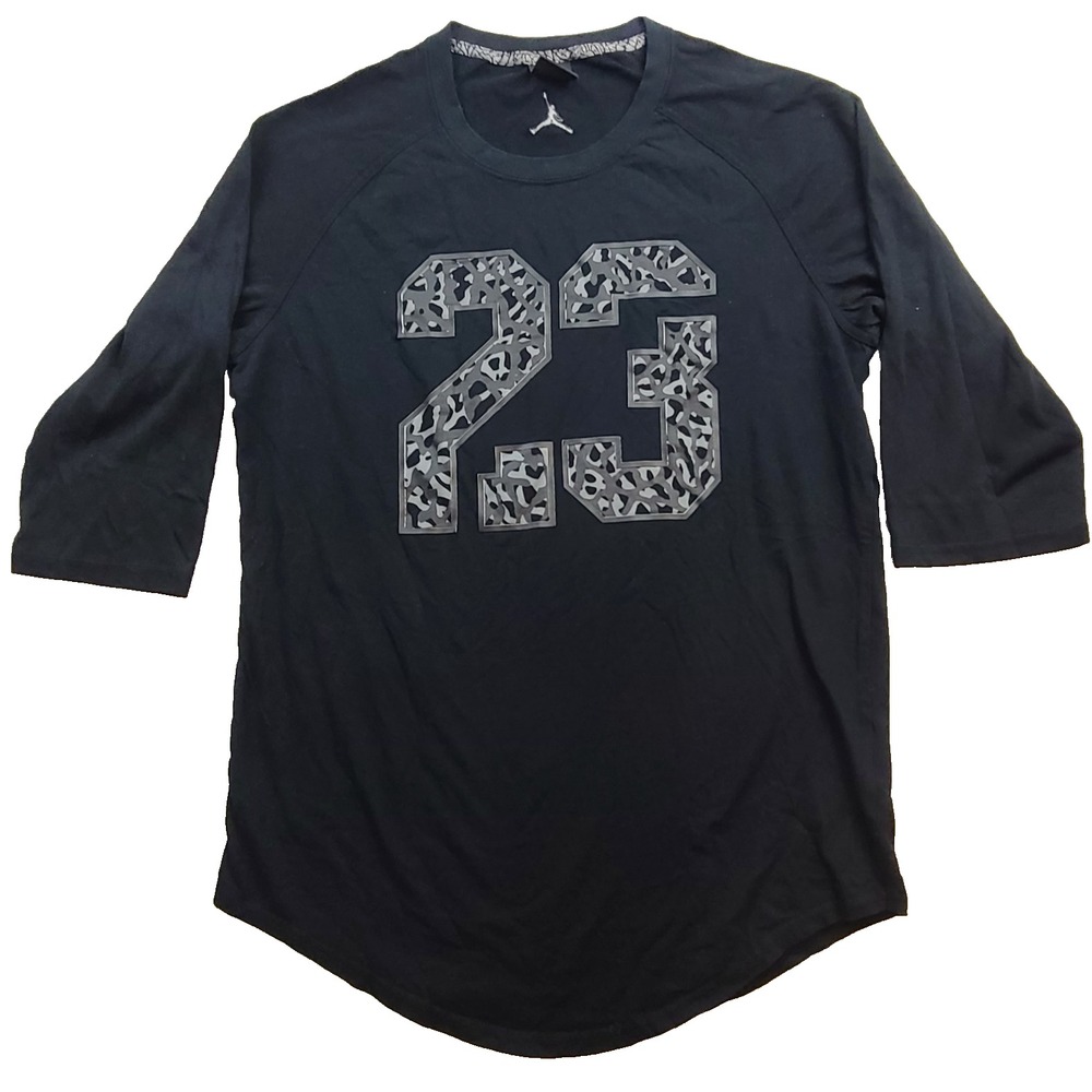 Nike Jordan Mens L Black 23 Elephant Print Raglan 3/4 Sleeve Shirt 688991-013